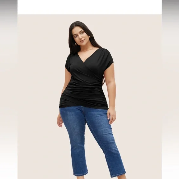 BloomChic Elegant Black Wrap Blouse - Picture 2 of 7